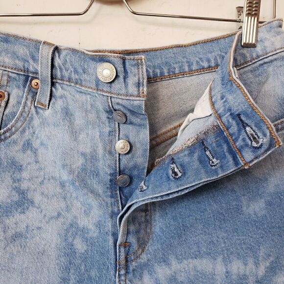 Levis 501 Womens Jean Shorts Size 28 Waist Bleach Acid Wash Denim Button Fly - Picture 4 of 10